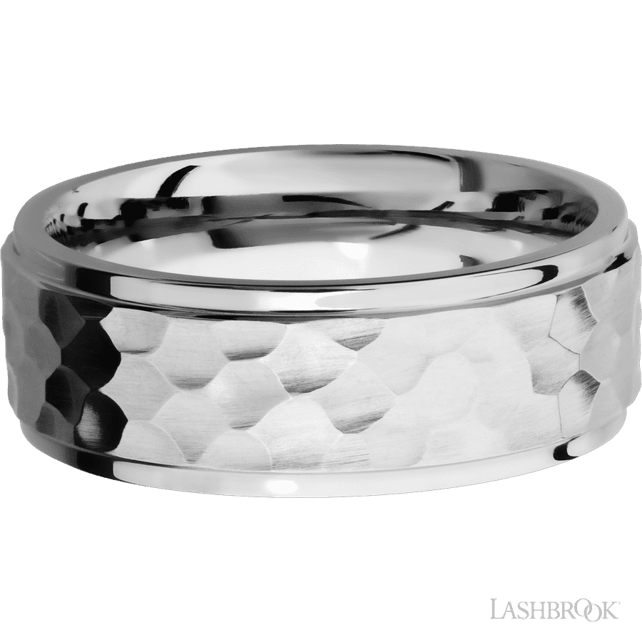 8 mm wide Flat Grooved Edges 14K White Gold band. view 3