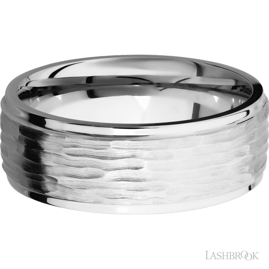 8 mm wide Flat Grooved Edges 14K White Gold band. view 3