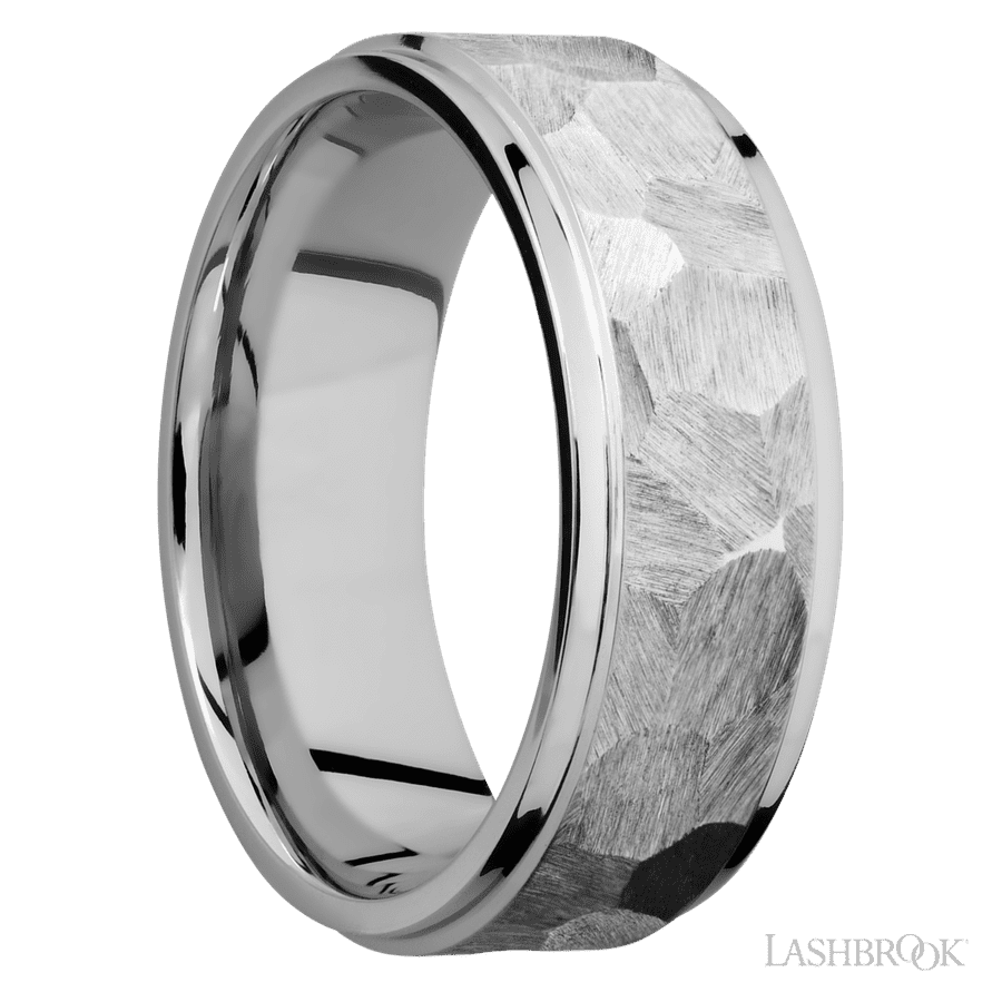 8 mm wide Flat Grooved Edges 14K White Gold band. view 2
