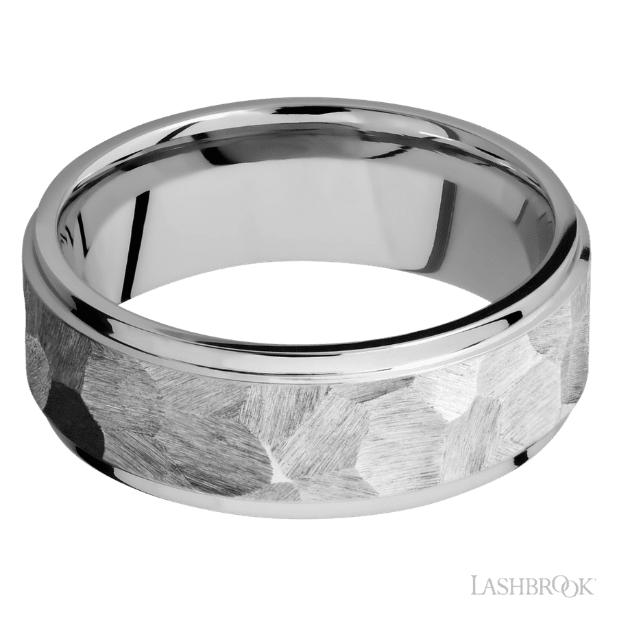 8 mm wide Flat Grooved Edges 14K White Gold band. view 3