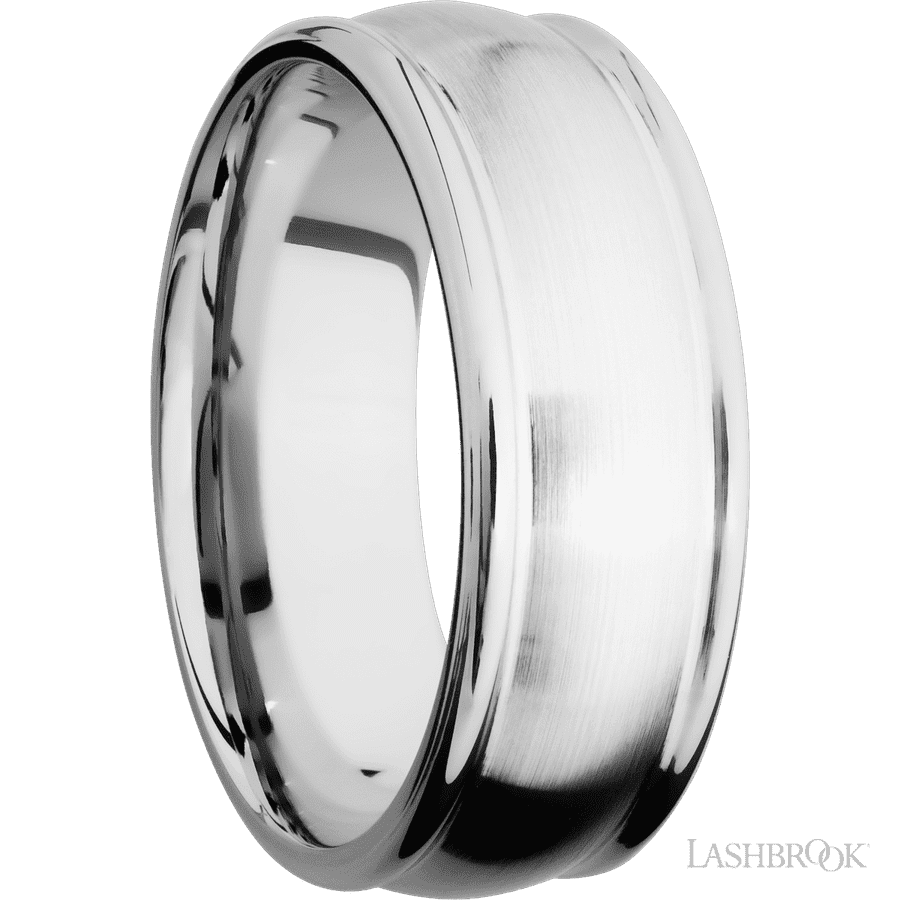 8 mm wide Domed Rounded Edges 14K White Gold band. view 2