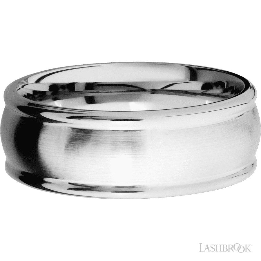 8 mm wide Domed Rounded Edges 14K White Gold band. view 3