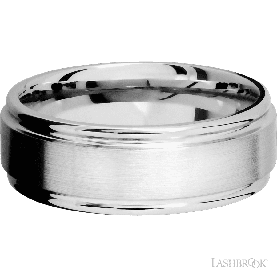 8 mm wide Flat Rounded Edges 14K White Gold band. view 3