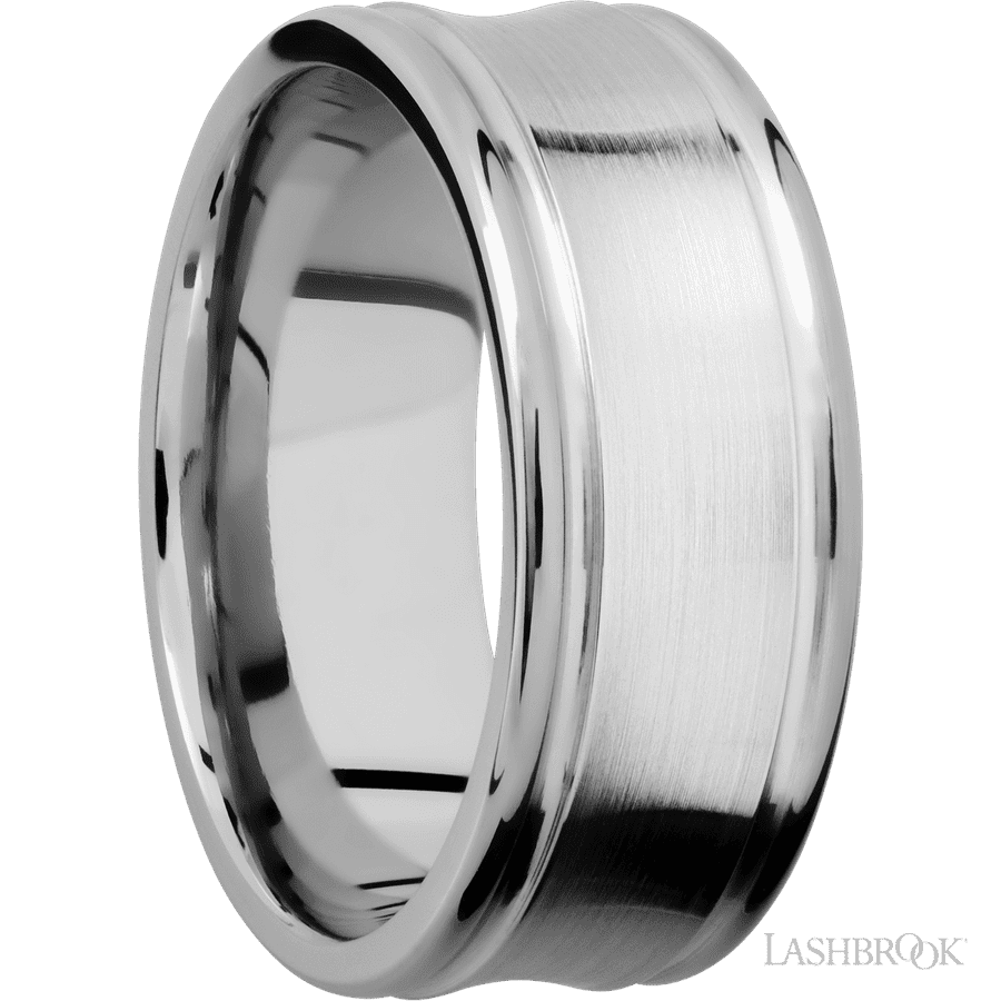 9 mm wide Concaved Center Round Edges 14K White Gold band. view 2