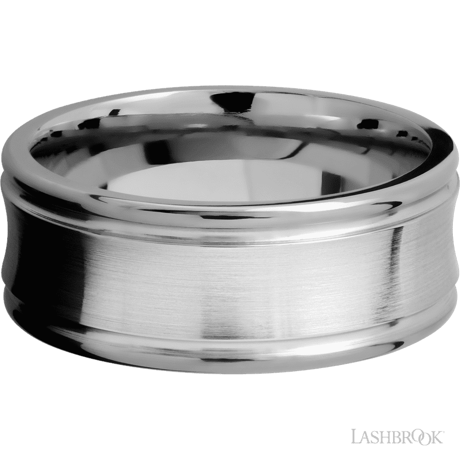 9 mm wide Concaved Center Round Edges 14K White Gold band. view 3