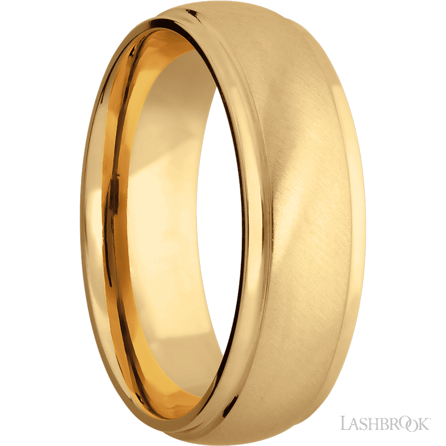7 mm wide Domed Stepped Down Edges 14K Yellow Gold band. view 2