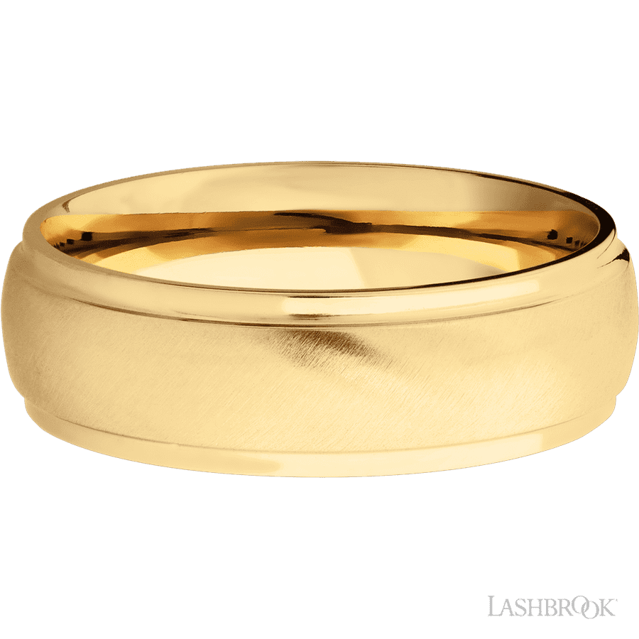 7 mm wide Domed Stepped Down Edges 14K Yellow Gold band. view 3