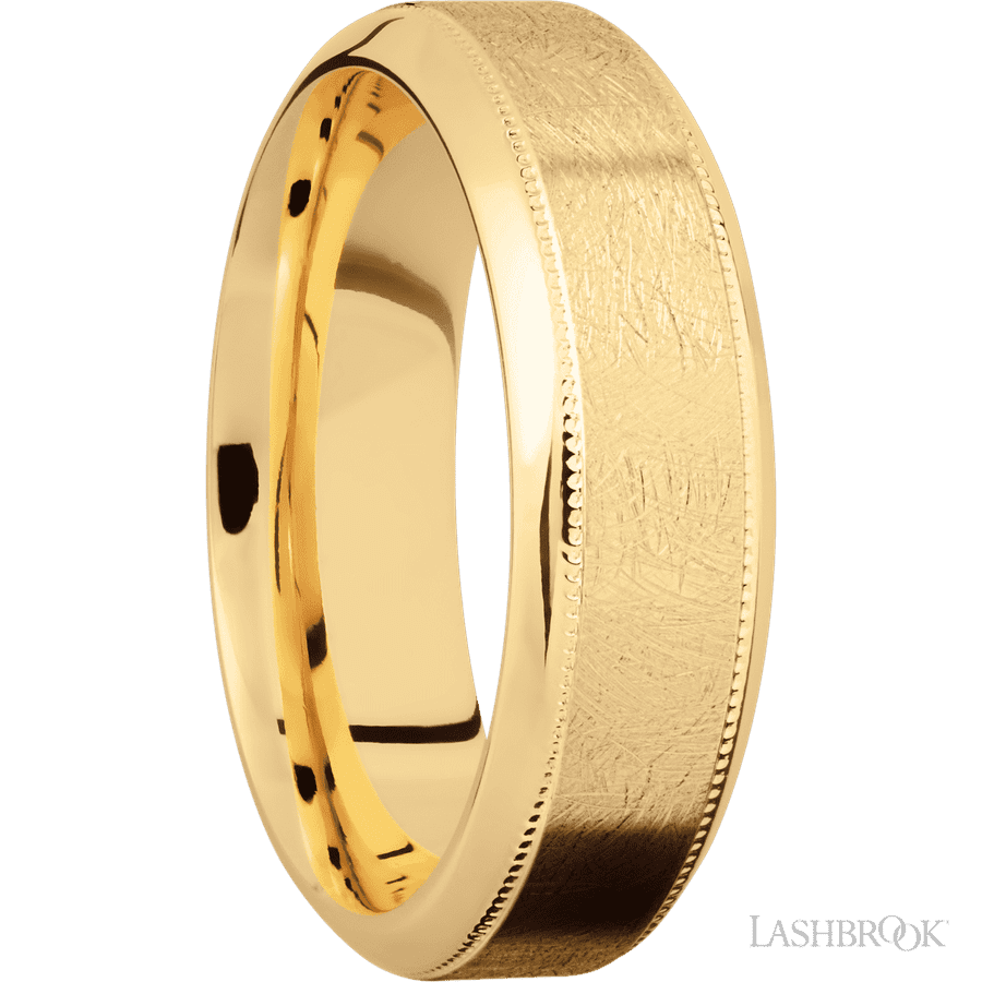 7 mm wide High Bevel Milgrain 14K Yellow Gold band. view 2