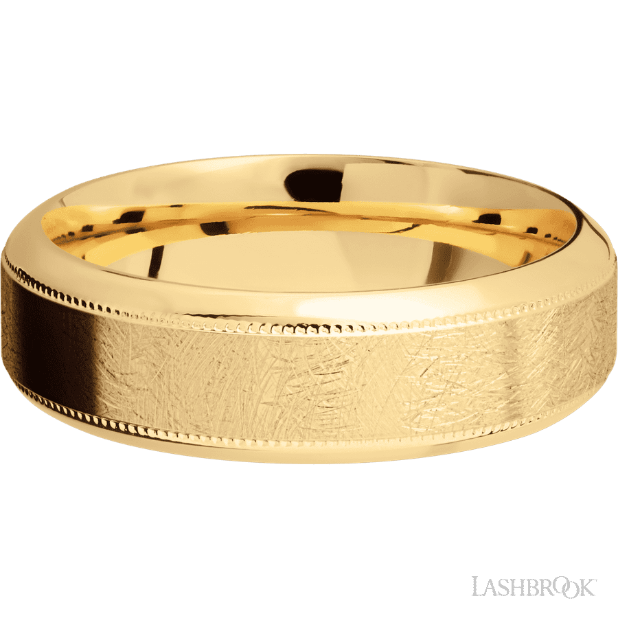 7 mm wide High Bevel Milgrain 14K Yellow Gold band. view 3