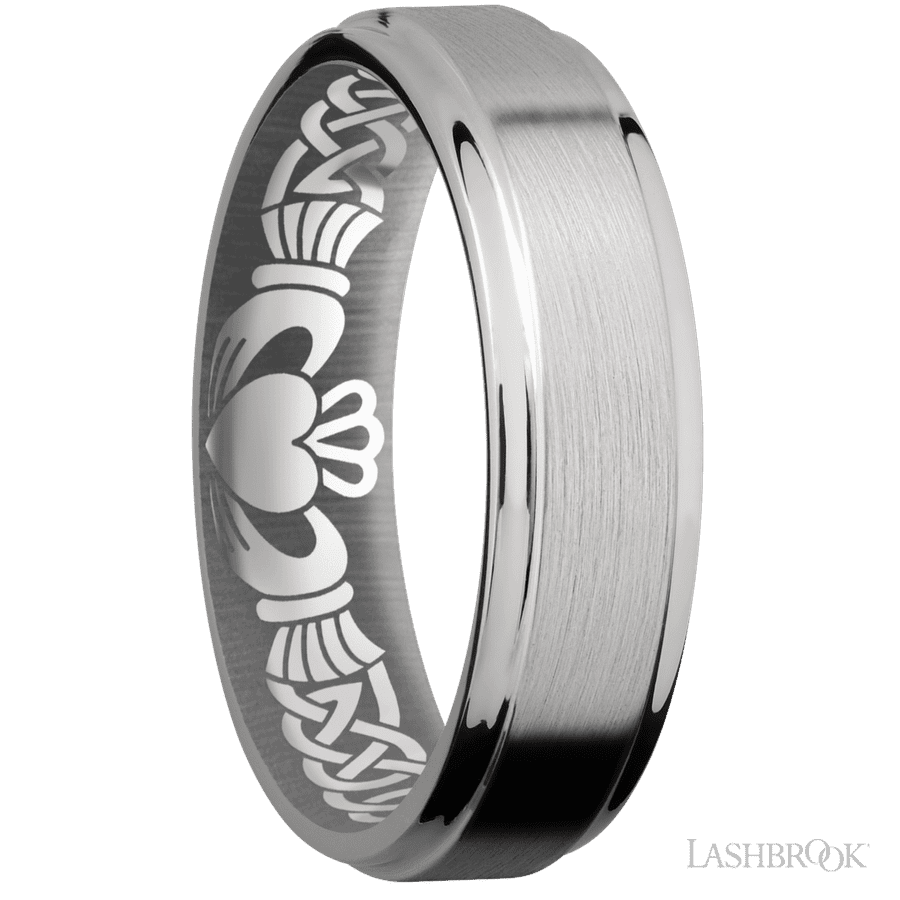 6 mm wide Flat Grooved Edges Titanium band. view 2