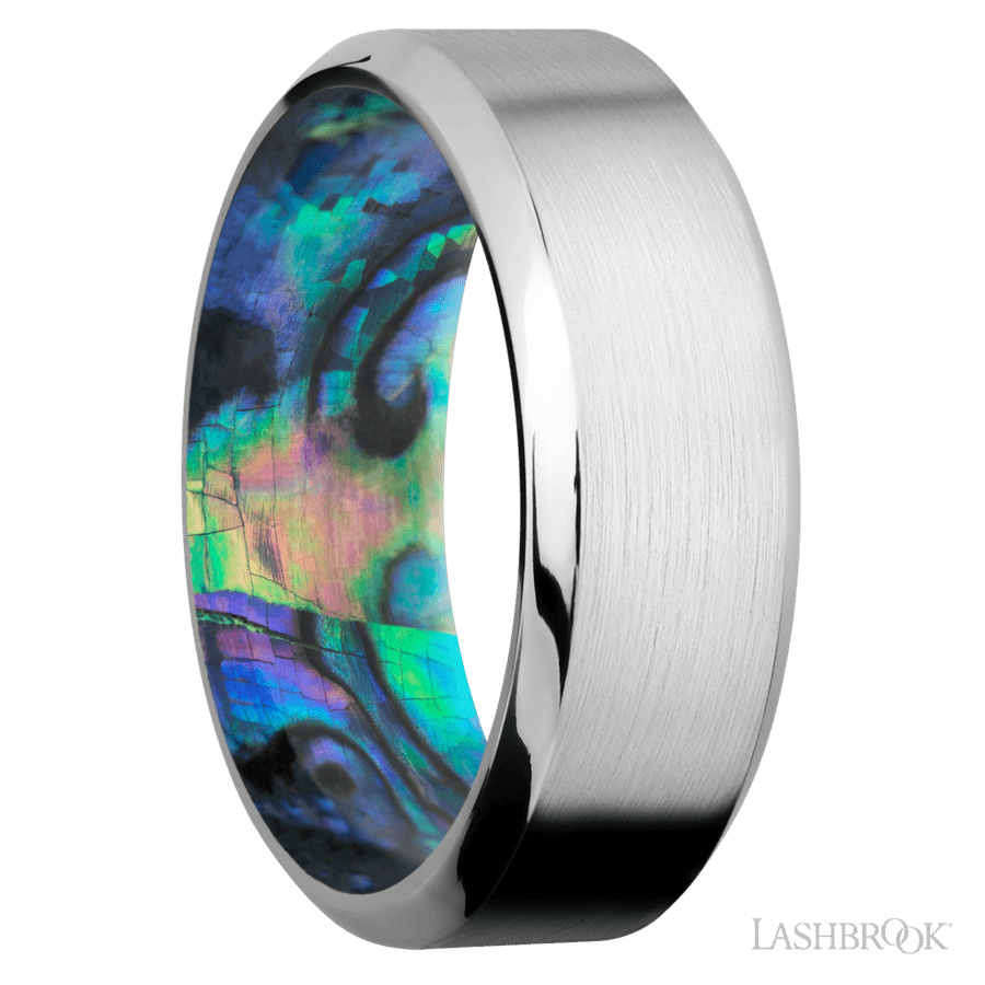 8 mm wide High Bevel Cobalt Chrome band featuring a Abalone sleeve. view 2