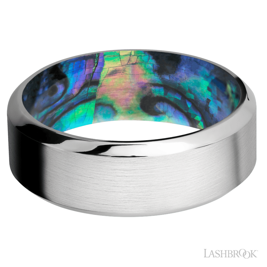8 mm wide High Bevel Cobalt Chrome band featuring a Abalone sleeve. view 3