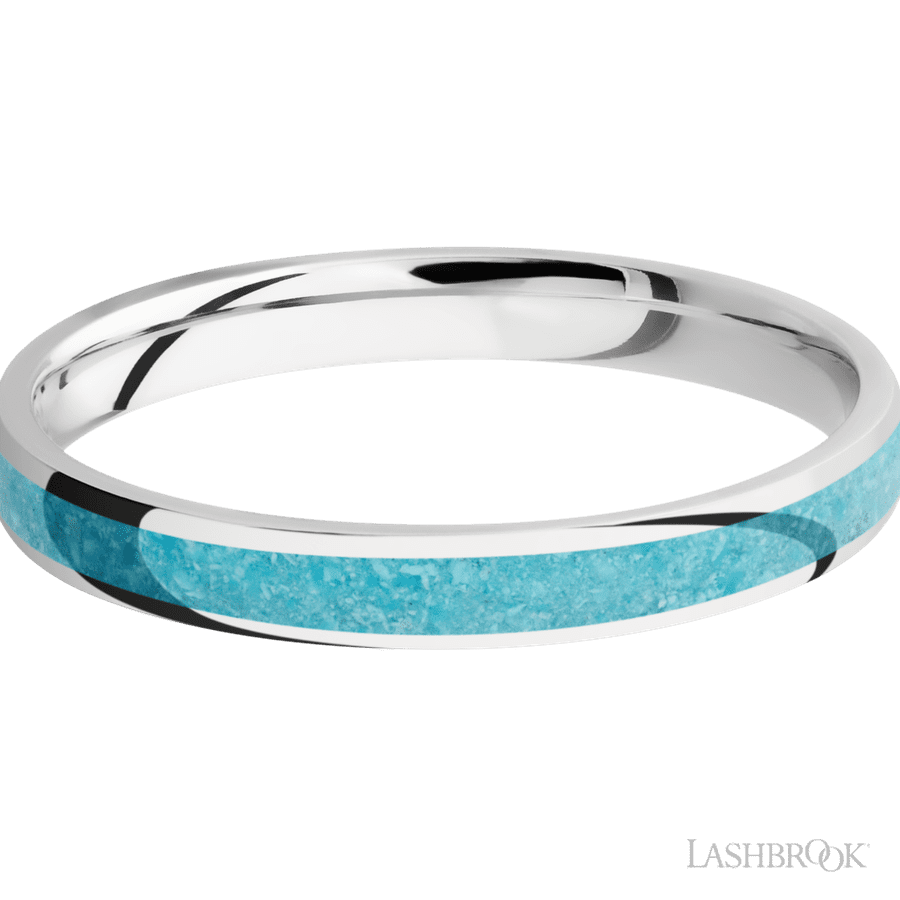 3 mm wide/Domed/Cobalt Chrome band with one 2 mm Centered inlay of Turquoise. view 3