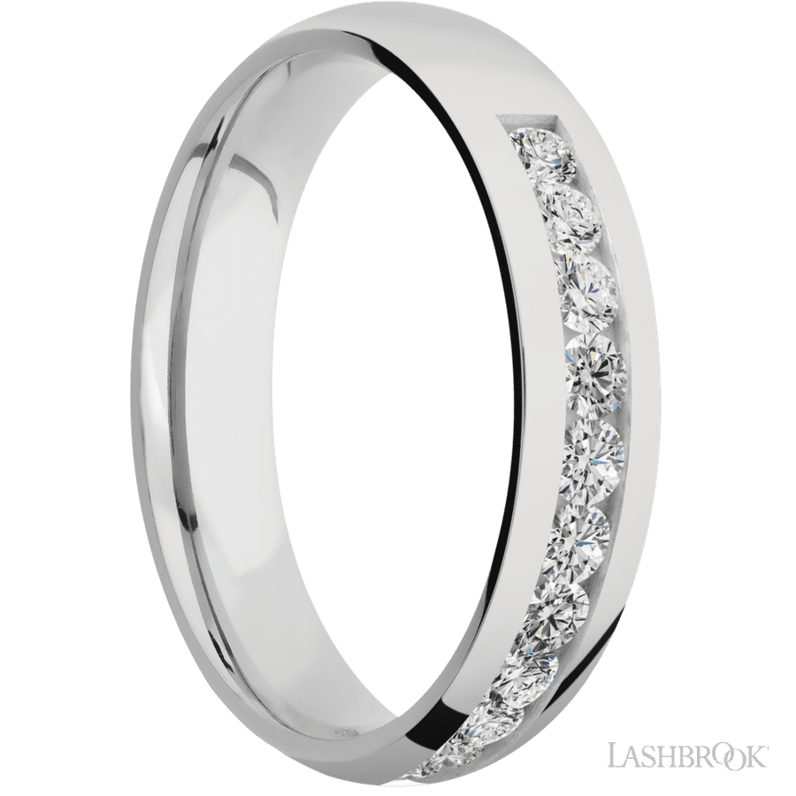 5 mm wide/Domed/Cobalt Chrome band with a Half Eternity arrangement of .07 carat Round Diamond stones in a Channel setting. view 2