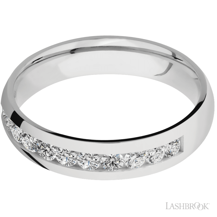 5 mm wide/Domed/Cobalt Chrome band with a Half Eternity arrangement of .07 carat Round Diamond stones in a Channel setting. view 3