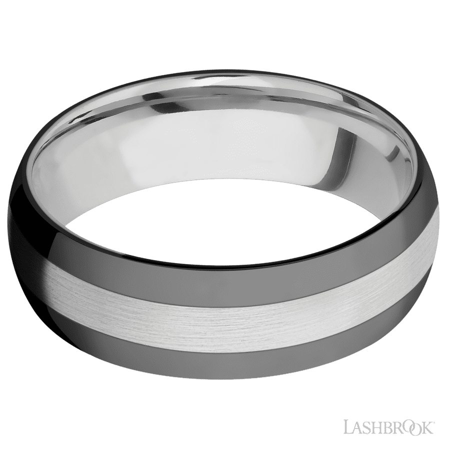 7 mm wide/Domed/Cobalt Chrome band with two 2 mm Double Off Center Edge inlays of Zirconium. view 3