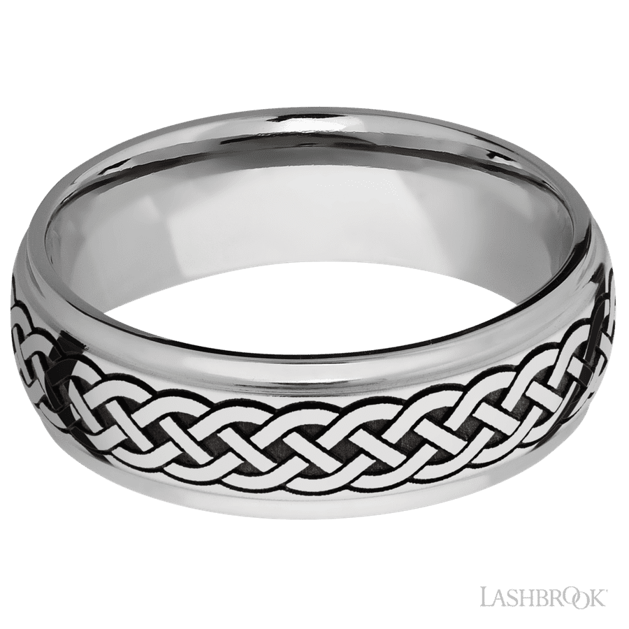 7 mm wide/Domed Stepped Down Edges/Cobalt Chrome band with a laser carved Celtic 9 pattern. view 3