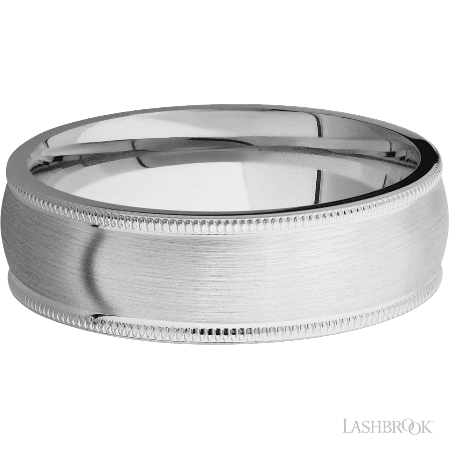 7 mm wide Domed Milgrain Edges Cobalt Chrome band. view 3