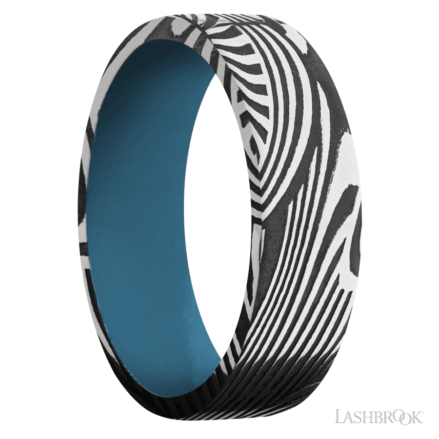7 mm wide Flat Sunset band featuring a Royal Blue sleeve. view 2