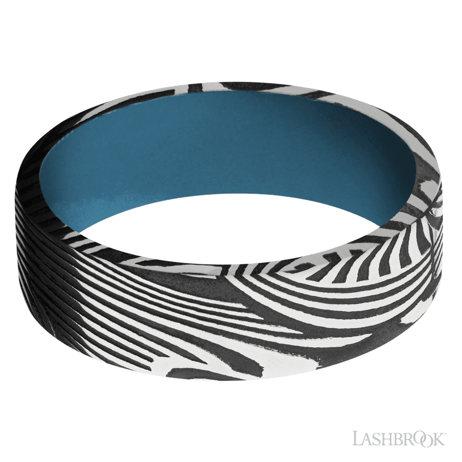 7 mm wide Flat Sunset band featuring a Royal Blue sleeve. view 3