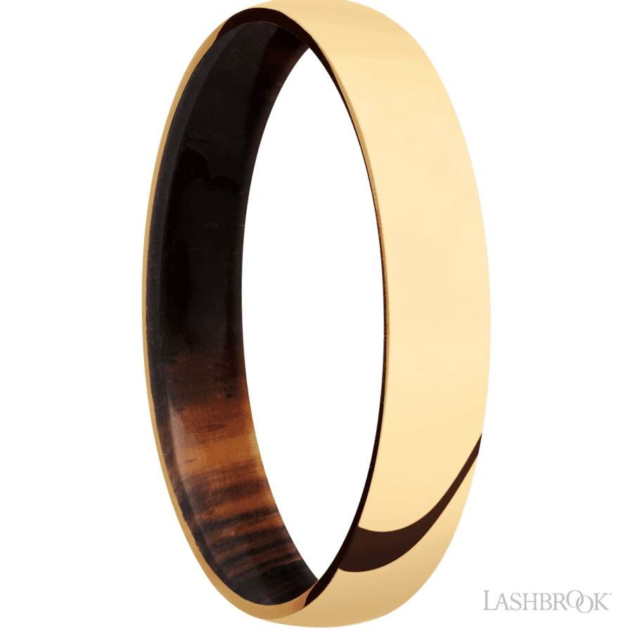 4 mm wide Domed 14K Yellow Gold band featuring a Cocobolo sleeve. view 2