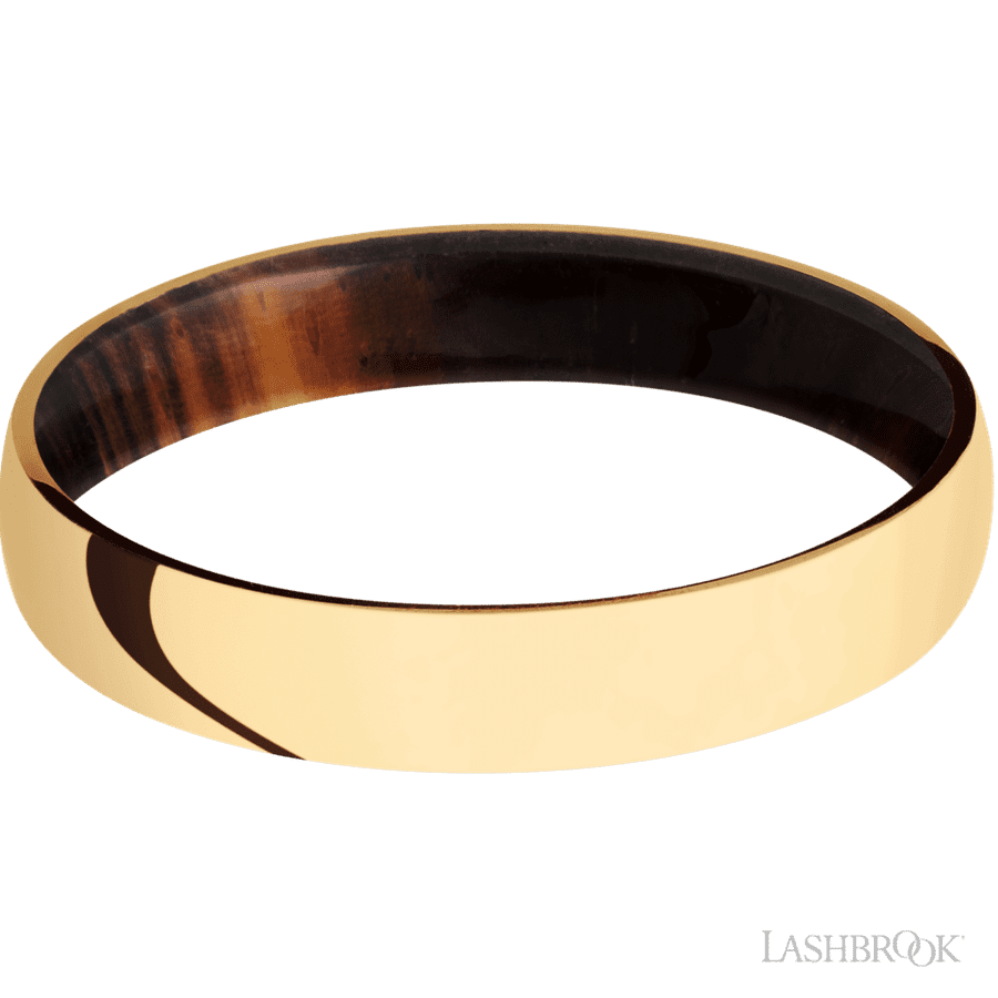 4 mm wide Domed 14K Yellow Gold band featuring a Cocobolo sleeve. view 3