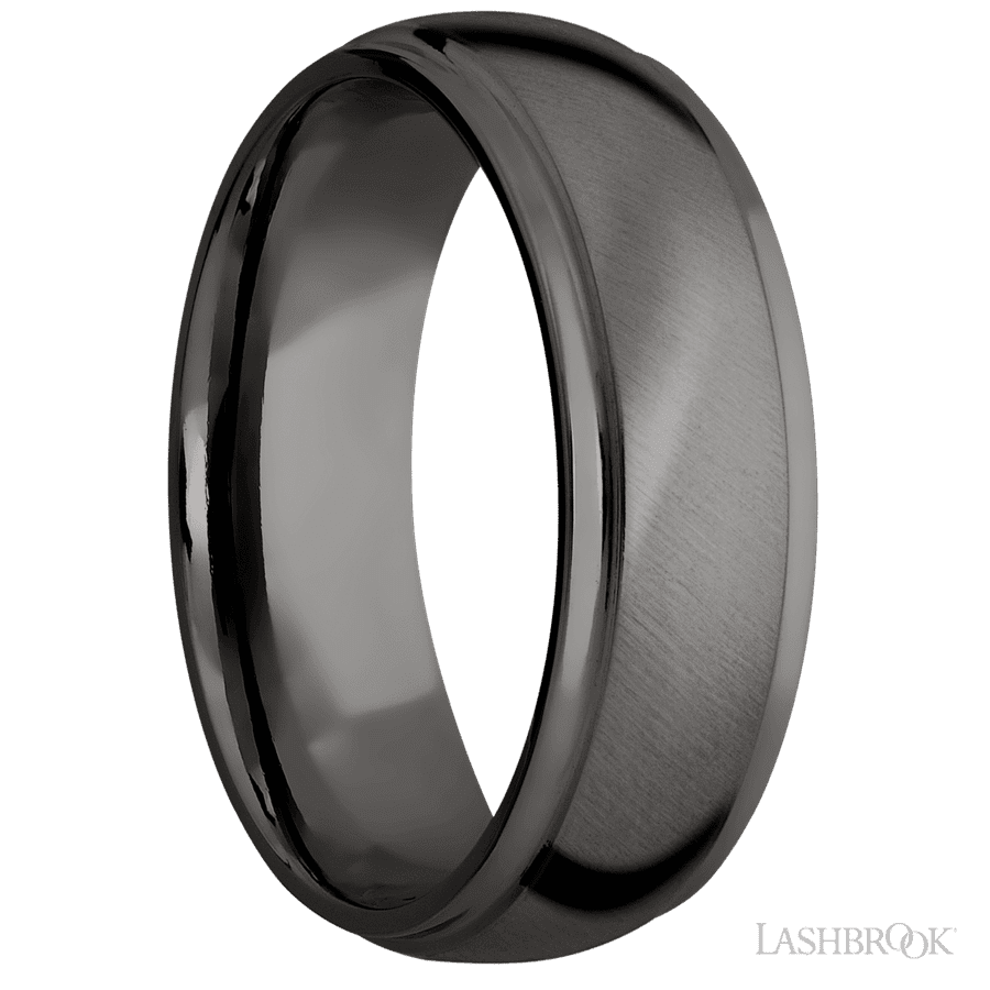 7 mm wide Domed Stepped Down Edges Tantalum Noir band. view 2