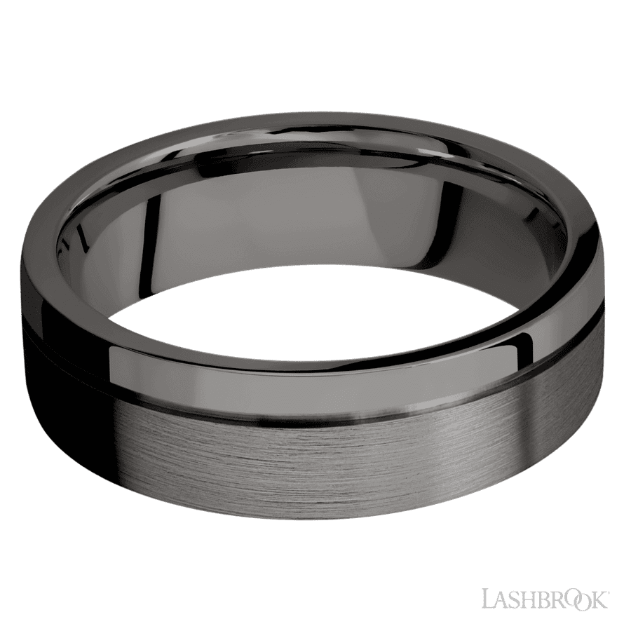 7 mm wide Flat with Off Center Accent Groove Tantalum Noir band. view 3