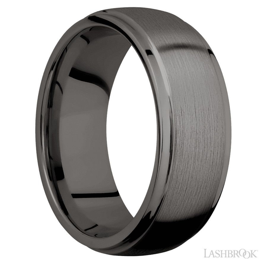 8 mm wide Domed Stepped Down Edges Tantalum Noir band. view 2