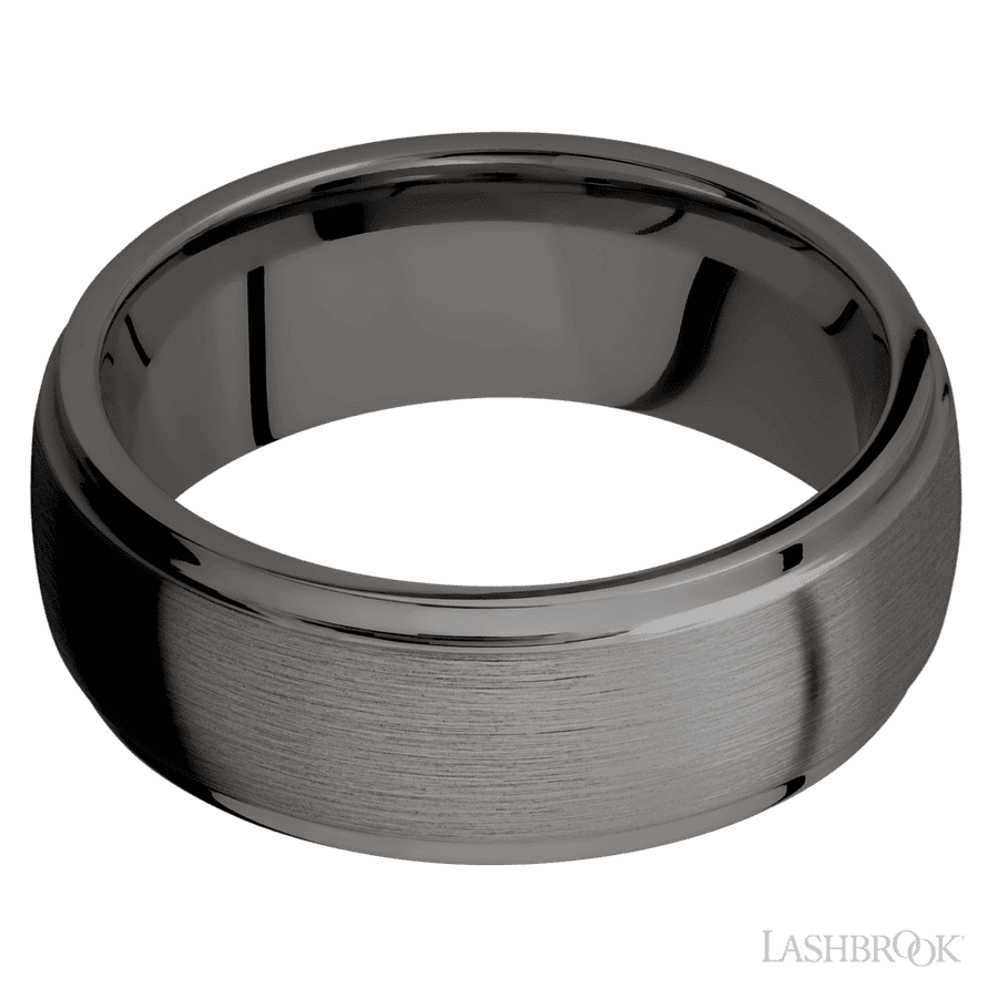 8 mm wide Domed Stepped Down Edges Tantalum Noir band. view 3