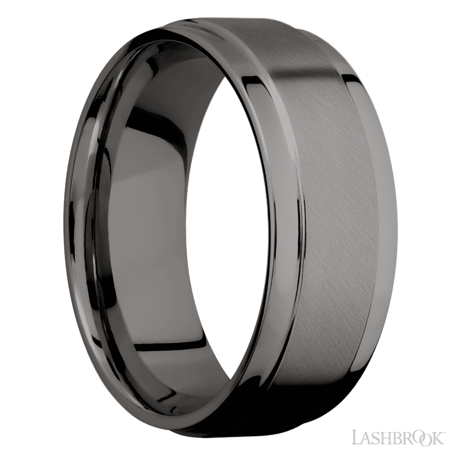 8 mm wide Flat Wide Grooved Edges Tantalum Noir band. view 2