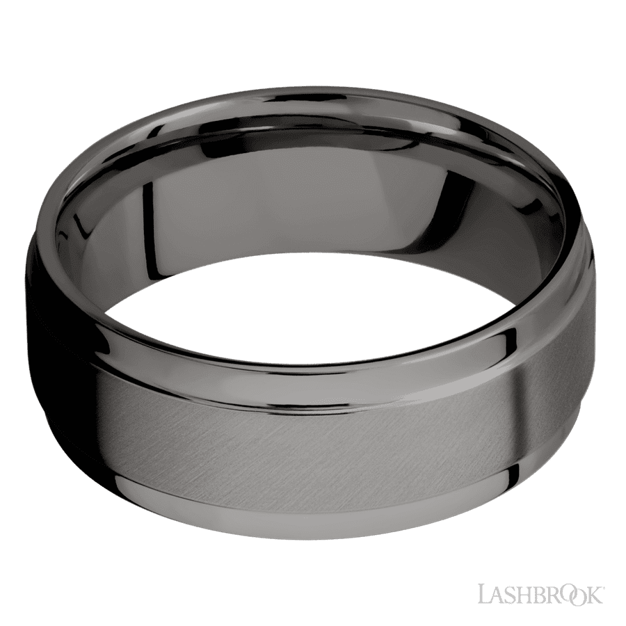8 mm wide Flat Wide Grooved Edges Tantalum Noir band. view 3