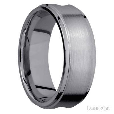 8 mm wide/Flat Grooved Edges/Tantalum band with one 5 mm Centered inlay of Walnut. view 2