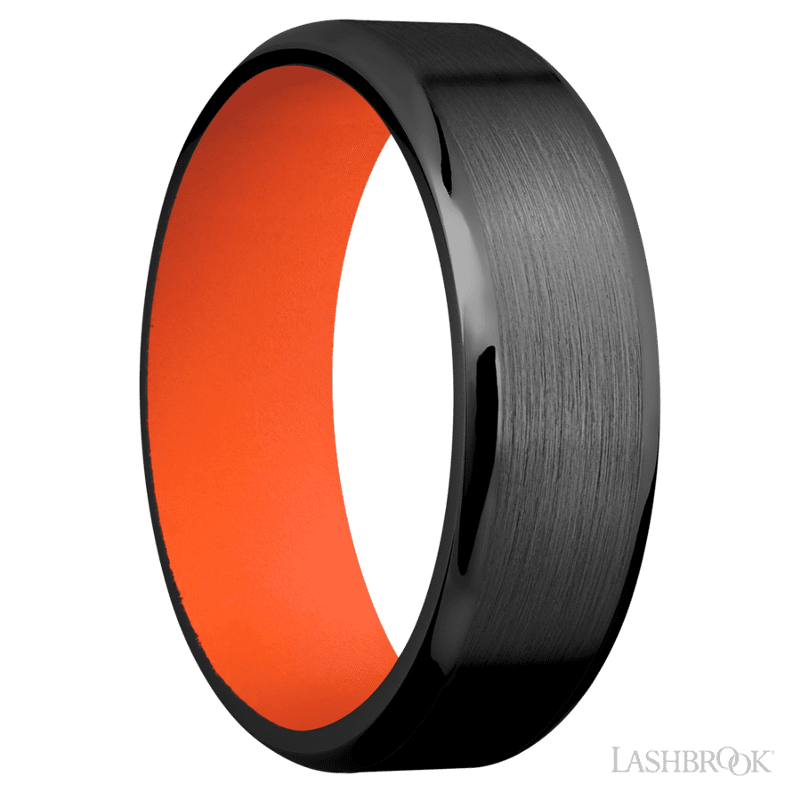 7 mm wide Beveled Zirconium band featuring a Hunter Orange sleeve. view 2
