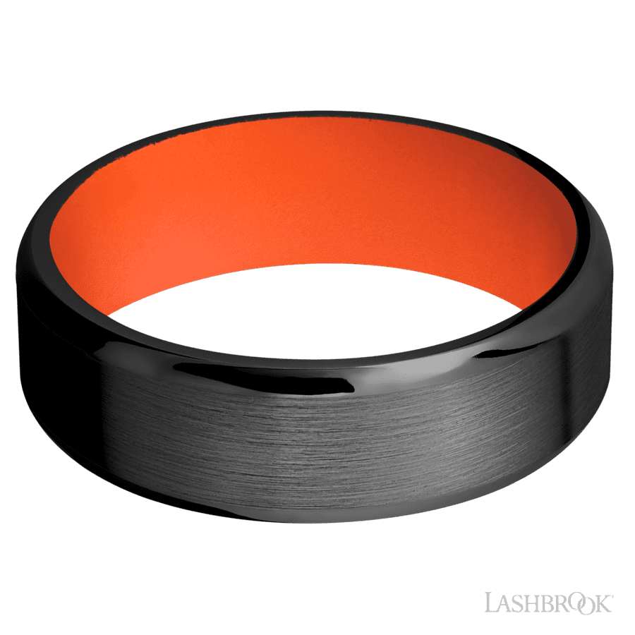 7 mm wide Beveled Zirconium band featuring a Hunter Orange sleeve. view 3