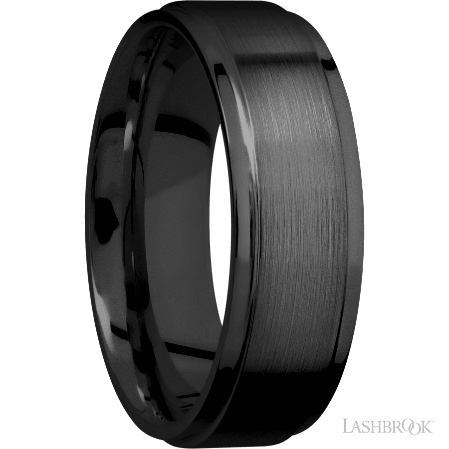 7 mm wide Flat Grooved Edges Zirconium band. view 2