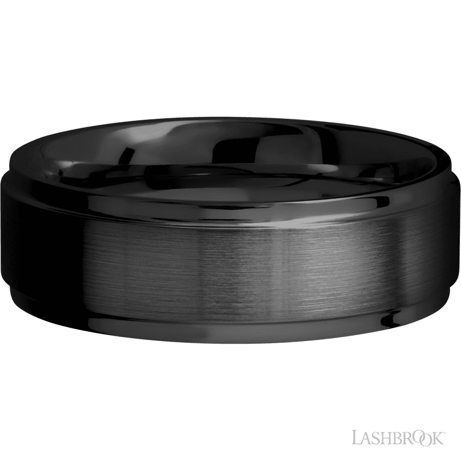 7 mm wide Flat Grooved Edges Zirconium band. view 3