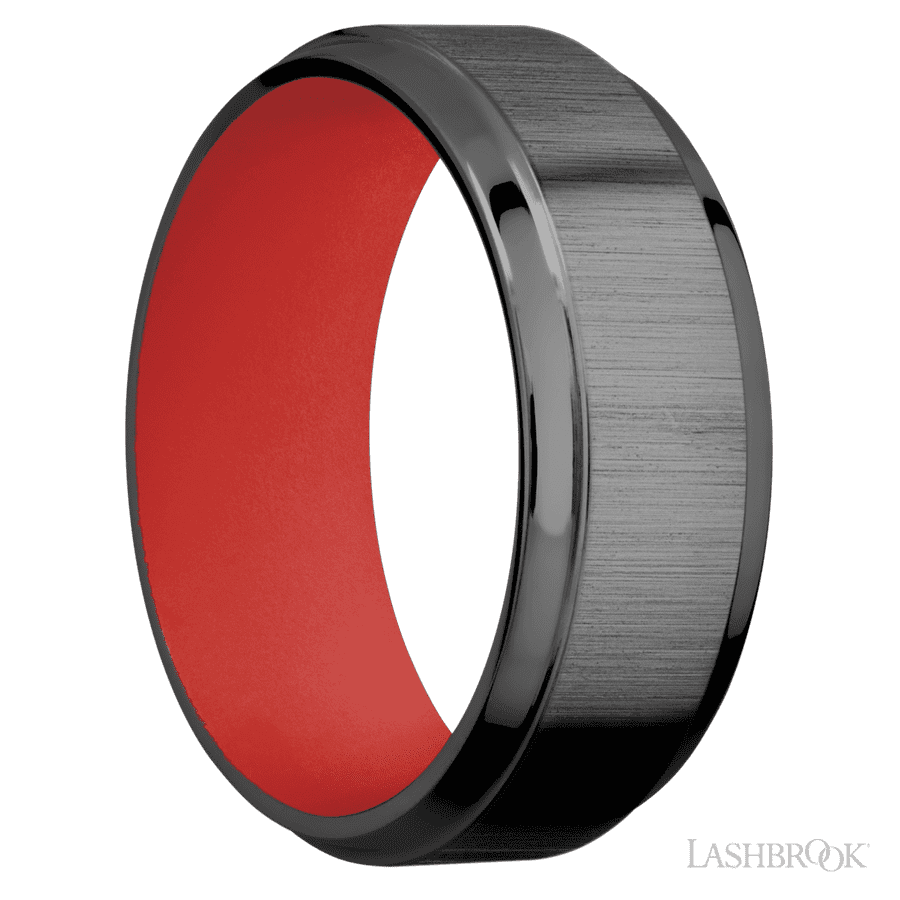 8 mm wide Stepped Bevel Zirconium band featuring a USMC Red sleeve. view 2