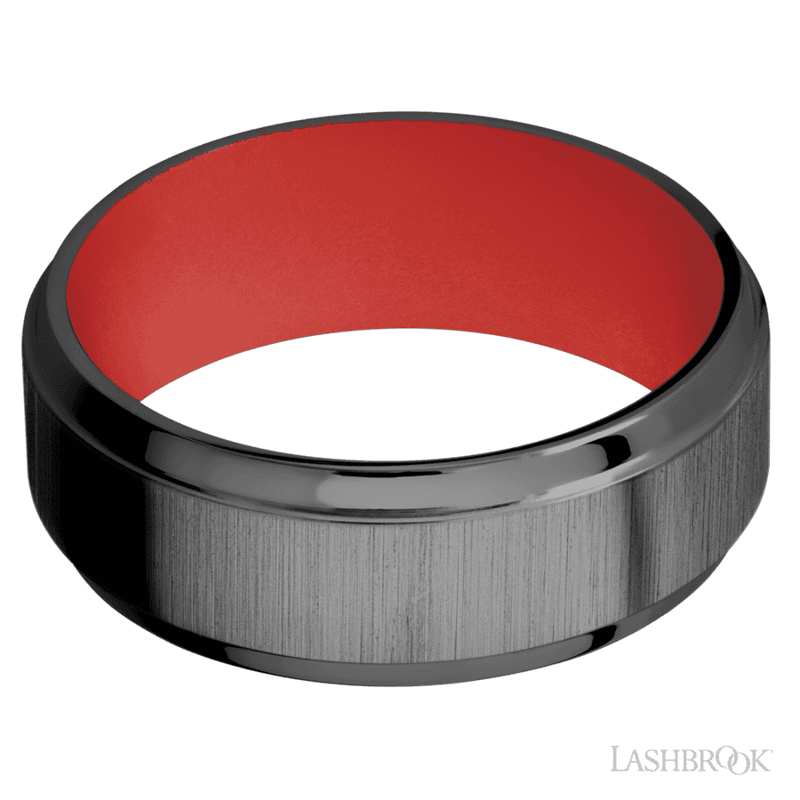 8 mm wide Stepped Bevel Zirconium band featuring a USMC Red sleeve. view 3