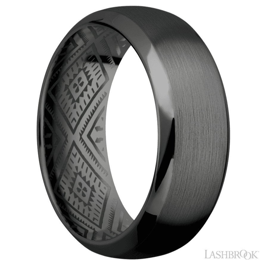 8 mm wide Domed Bevel Zirconium band. view 2