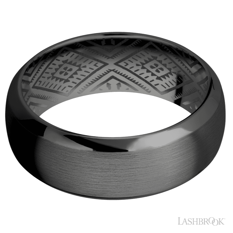 8 mm wide Domed Bevel Zirconium band. view 3