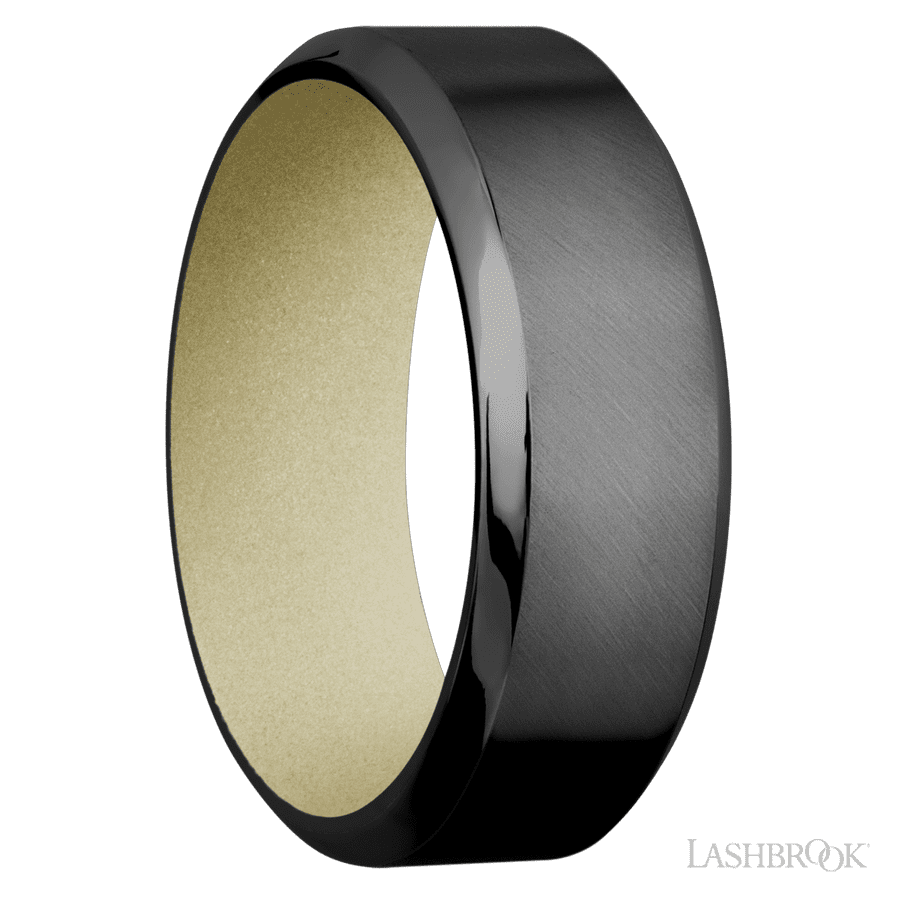 8 mm wide High Bevel Zirconium band featuring a Bright Nickel sleeve. view 2