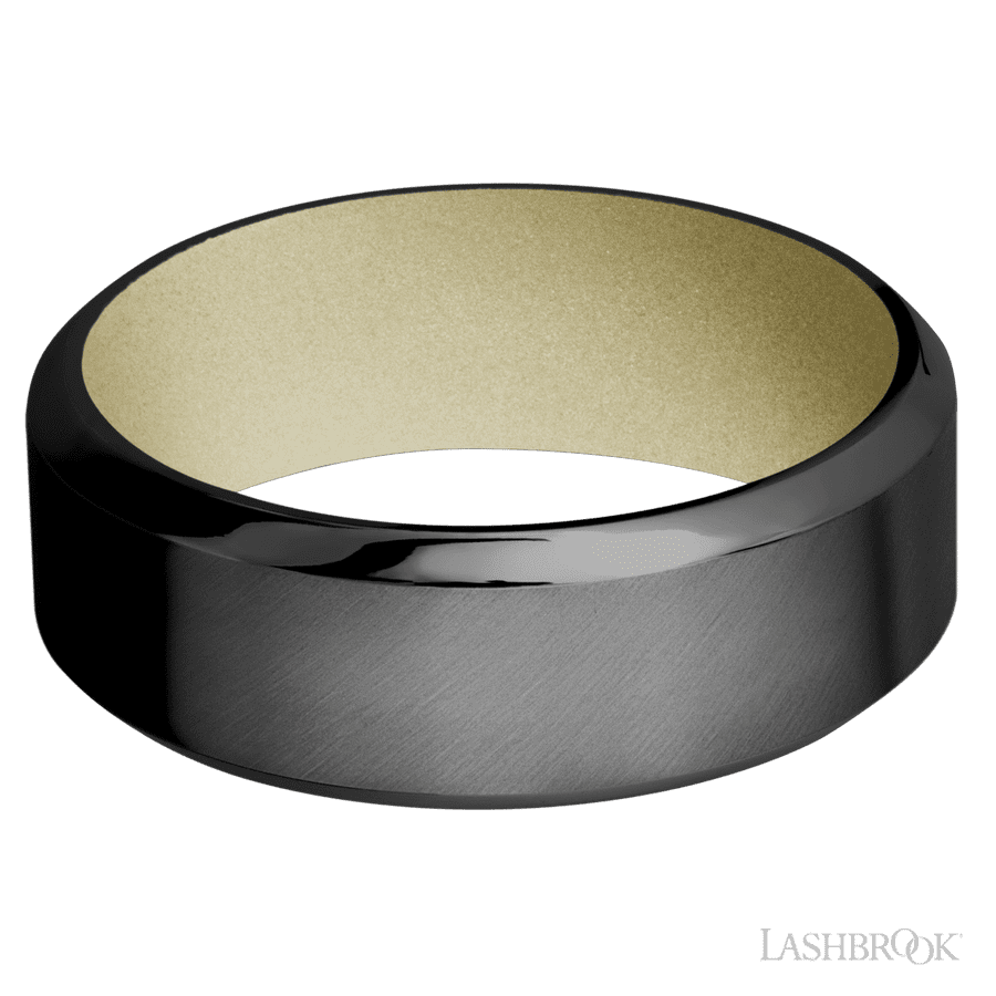 8 mm wide High Bevel Zirconium band featuring a Bright Nickel sleeve. view 3