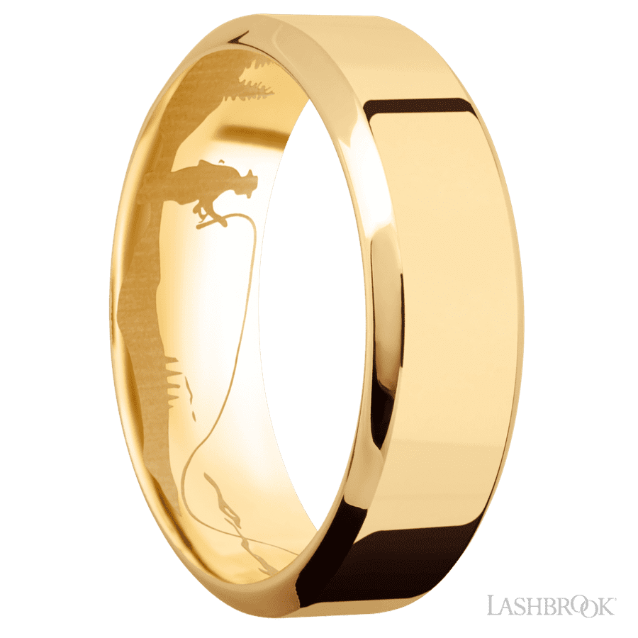 7 mm wide High Bevel 14K Yellow Gold band. view 2