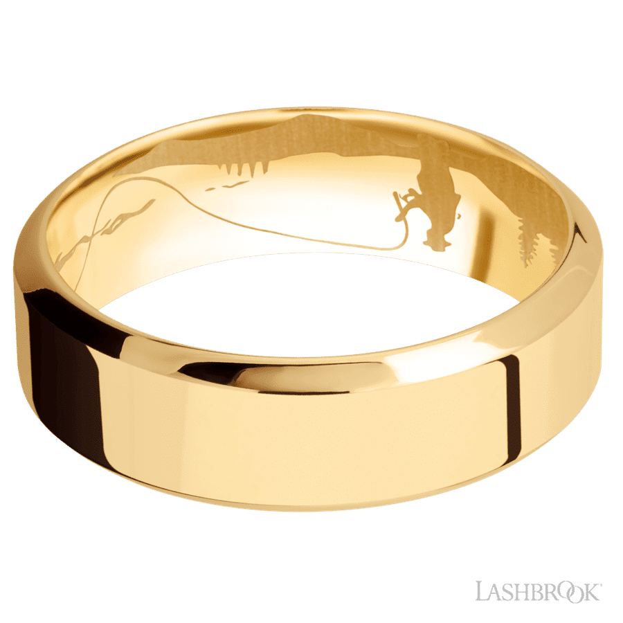 7 mm wide High Bevel 14K Yellow Gold band. view 3