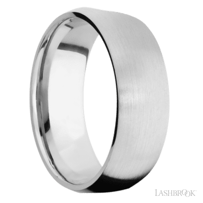 8 mm wide/Domed/14K White Gold band with  two 1 mm Sidebraid inlays of 14K White Gold and featuring a 3 Row Eternity arrangement of .015 carat Round Diamond stones in a Bead Channel setting view 2