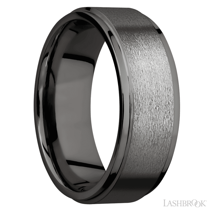8 mm wide Flat Grooved Edges Tantalum Noir band. view 2