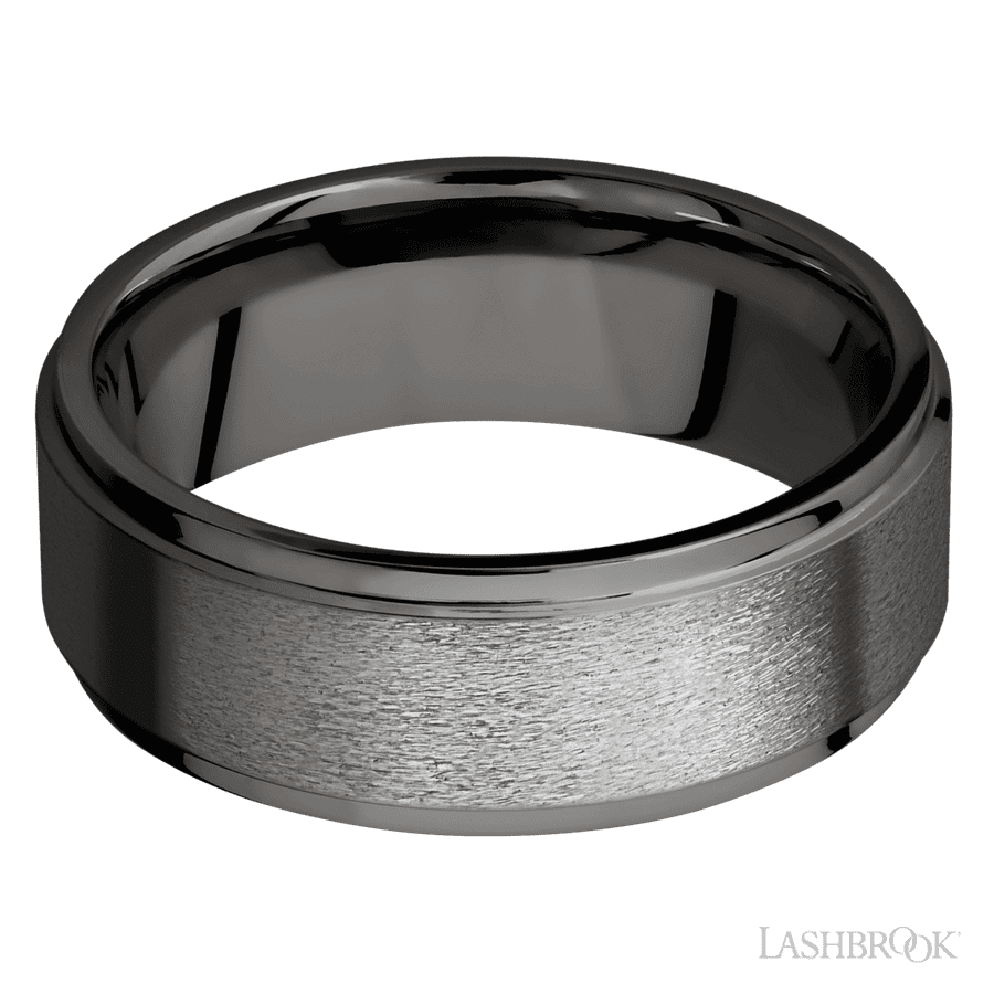 8 mm wide Flat Grooved Edges Tantalum Noir band. view 3