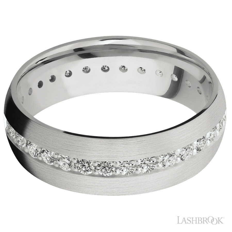 7 mm wide/Domed/14K White Gold band with an Eternity arrangement of .03 carat Round Diamond stones in a Bead Channel setting. view 3