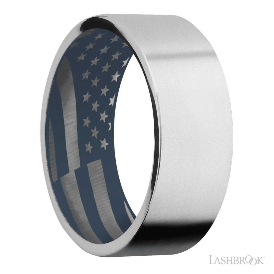 8 mm wide Flat Cobalt Chrome band featuring a Navy Blue sleeve. view 2